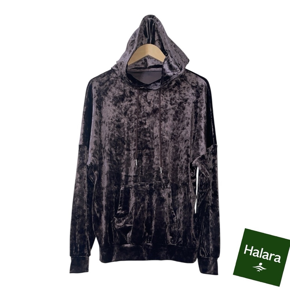 HALARA Crushed Velvet Hoodie | Purplish Brown | XS